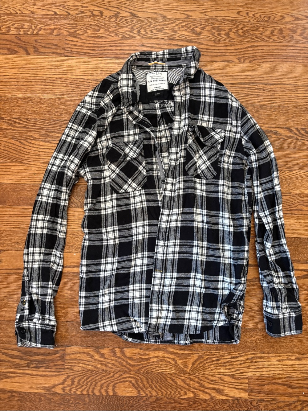 On The Road Slim Fit Black and White Plaid Button-Down Shirt